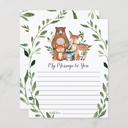 Rustic Woodland Animals Greenery Message Kaart (Voorkant / Achterkant)