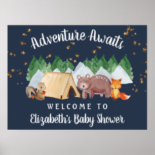 Rustic Woodland Animals Night Baby shower Welcome Poster