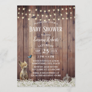 Rustic Woodland Animals String Light Baby shower Kaart