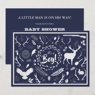 Rustic Woodland Baby Boy Shower (Navy Blue) Kaart