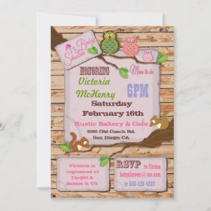 Rustic Woodland Baby Girl Douche Uitnodigingen