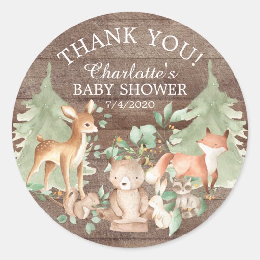 Rustic Woodland Baby shower Hartelijk dank Ronde Sticker (Voorkant)