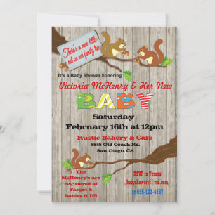 Rustic Woodland Baby Squirrel Baby shower Invites Kaart