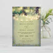 Rustic Woodland Barn String Lights QR Code Wedding Kaart (Staand voorkant)