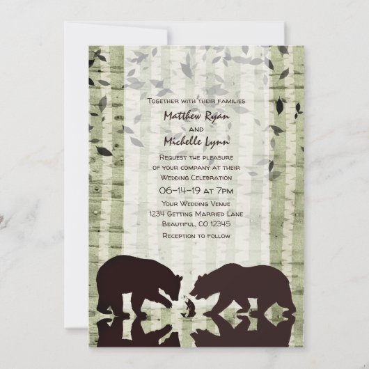 Rustic Woodland Beren Vist, Birch Trees Wedding Kaart (Achterkant)