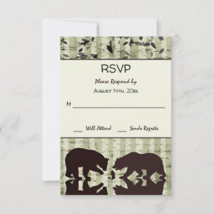 Rustic Woodland Beren Vist, Birch Trees Wedding RSVP Kaartje