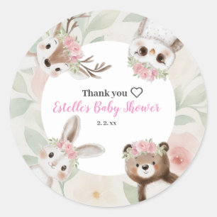 Rustic Woodland Boho Girl Baby shower Ronde Sticker