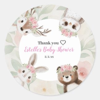 Rustic Woodland Boho Girl Baby shower Ronde Sticker