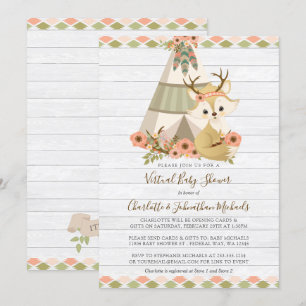 Rustic Woodland Boho Virtual Baby shower Kaart