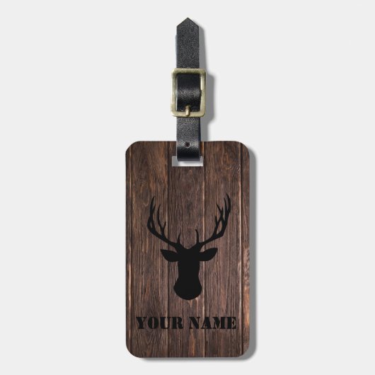 Rustic Woodland Buck Wood Pattern Name Bagagelabel (Voorkant verticaal)