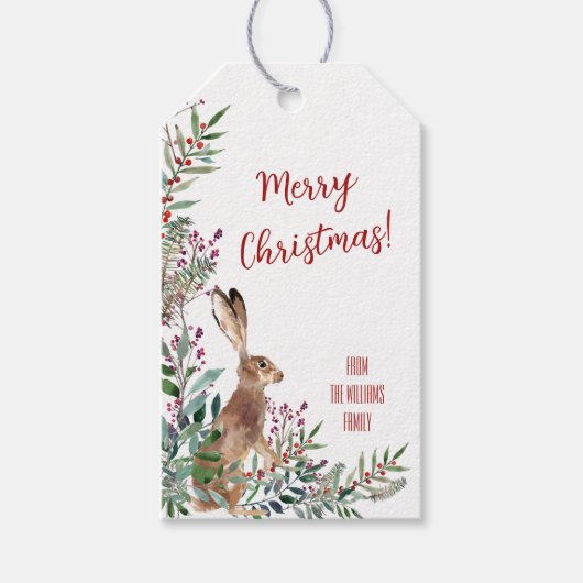 Rustic Woodland Bunny Kerstmis Cadeaulabel (Voorkant)