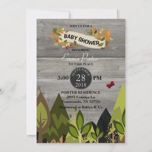 Rustic Woodland Creature Baby shower Uitnodiging (Voorkant)