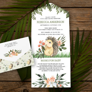 Rustic Woodland Cute Hedegel Baby shower All In One Uitnodiging