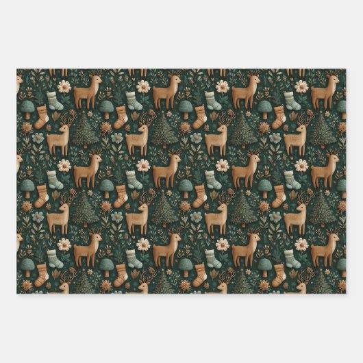 Rustic Woodland Deer & Christmas Pine Tree  Inpakpapier Vel (Voorkant)