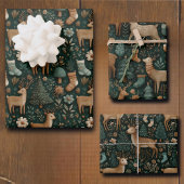 Rustic Woodland Deer & Christmas Pine Tree  Inpakpapier Vel