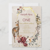 Rustic Woodland Deer Floral First Birthday Kaart (Voorkant)