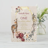 Rustic Woodland Deer Floral First Birthday Kaart (Staand voorkant)