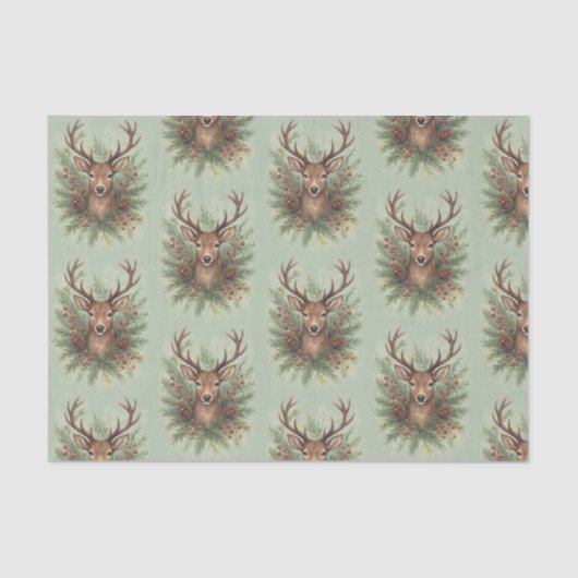 Rustic Woodland Deer Head with Winter Foliage -  Tissuepapier (Voorkant)