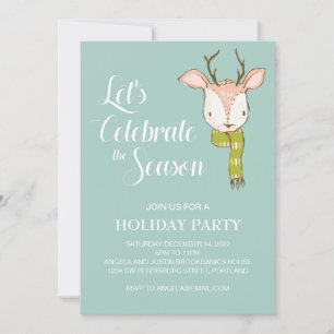 Rustic Woodland Deer met Scarf Holiday Party Kaart