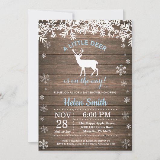 Rustic Woodland Deer Winter Boy Baby shower Kaart (Voorkant)
