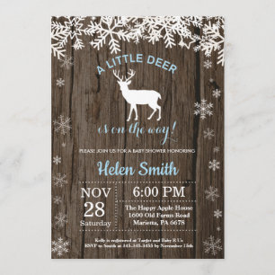 Rustic Woodland Deer Winter Boy Baby shower Kaart