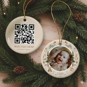 Rustic Woodland Eerste Kerstfoto QR-code Keramisch Ornament
