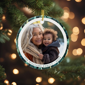 Rustic Woodland Familie Kerstfoto Keramisch Ornament