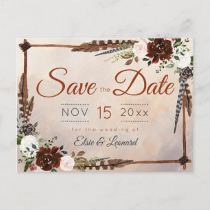Rustic Woodland Feathers en Floral Bloom Briefkaart