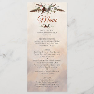 Rustic Woodland Feathers en Floral Bloom Menu