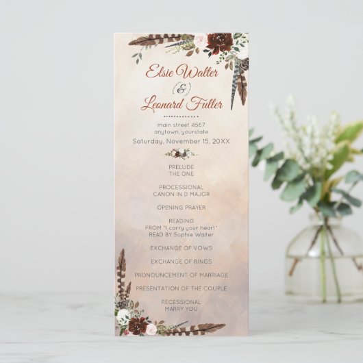 Rustic Woodland Feathers en Floral Bloom Programma (Staand voorkant)