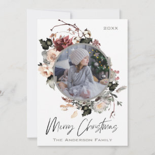 Rustic Woodland Floral met foto voor kerst Feestdagenkaart