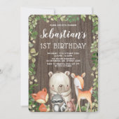 Rustic Woodland Forest Animals 1st Birthday Kaart (Voorkant)