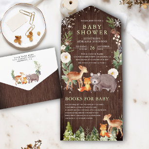 Rustic Woodland Forest Animals Baby shower All In One Uitnodiging