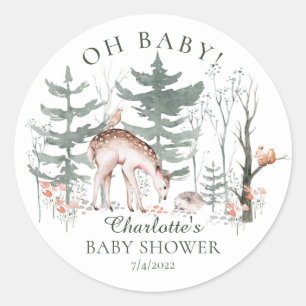 Rustic Woodland Forest Animals Baby shower Classi Ronde Sticker