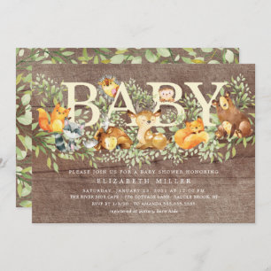 Rustic Woodland Forest Animals Baby shower Kaart