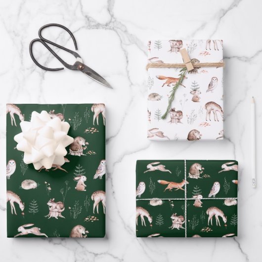 Rustic Woodland Forest Animals Baby Wrapping Paper (Voorkant)