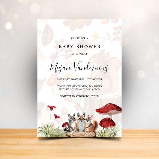Rustic Woodland Forest Baby Shower Invitation Kaart