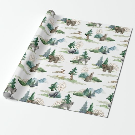 Rustic Woodland Forest Beer Wolf Hare Badger Gift Cadeaupapier (Uitgerold)