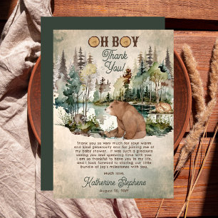 Rustic Woodland Forest Oh Boy Beer Baby shower Bedankkaart