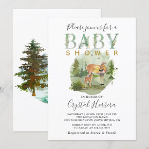 Rustic Woodland Forest Waterverf Deer Baby shower Kaart