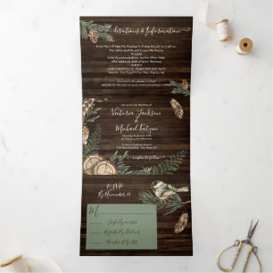 Rustic Woodland Forest Wedding Tri-Fold Invitation Drieluik Uitnodiging