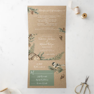 Rustic Woodland Forest Wedding Trivoudig Uitnodigi Drieluik Uitnodiging