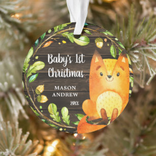 Rustic Woodland Fox Baby's Eerste Kerstmis Ornament