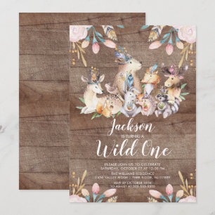 Rustic Woodland Friends Wild One Verjaardagsfeestj Kaart