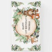 Rustic Woodland Greenery Animals Happy Birthday Spandoek (Verticaal)