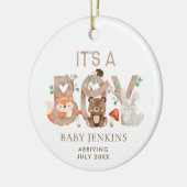 Rustic Woodland Kerstmis Baby Boy Aankondiging Keramisch Ornament (Links)
