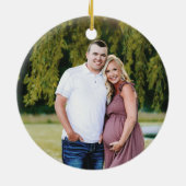 Rustic Woodland Kerstmis Baby Boy Aankondiging Keramisch Ornament (Achterkant)