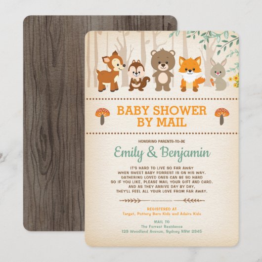 Rustic Woodland Long Distance Baby shower by Mail Kaart (Voorkant / Achterkant)