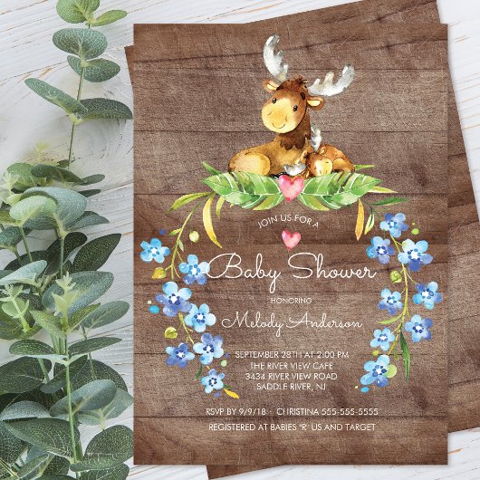 Rustic Woodland Moose Baby shower Invitation Kaart