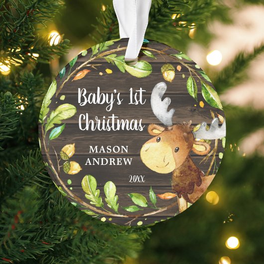 Rustic Woodland Moose Baby's Eerste Kerstmis Ornament